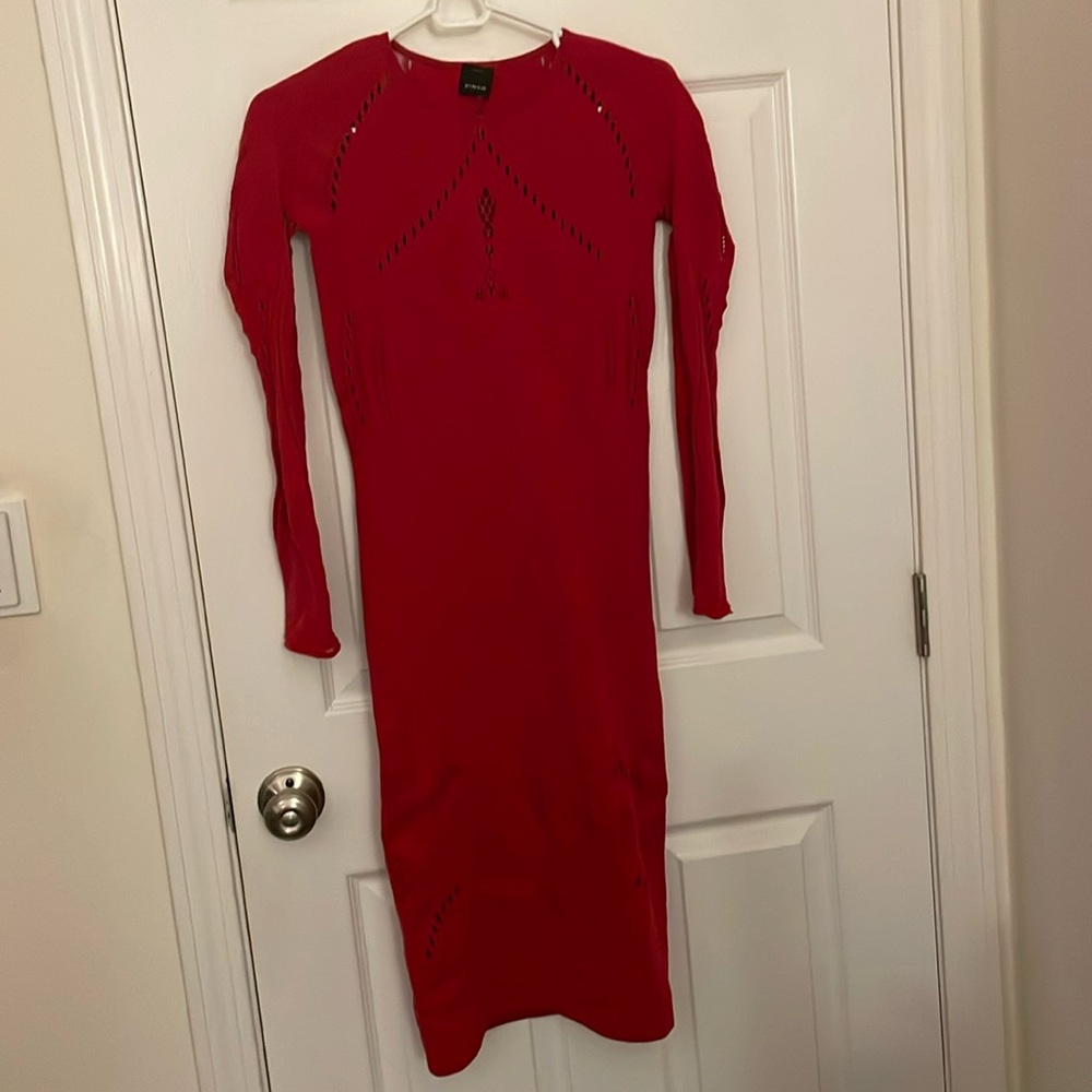 Pinko sexy red laser cut cutout dress